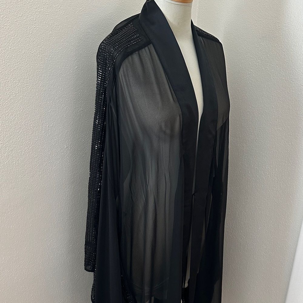 Victorias Secret black beaded trim sheer robe M/L kimono